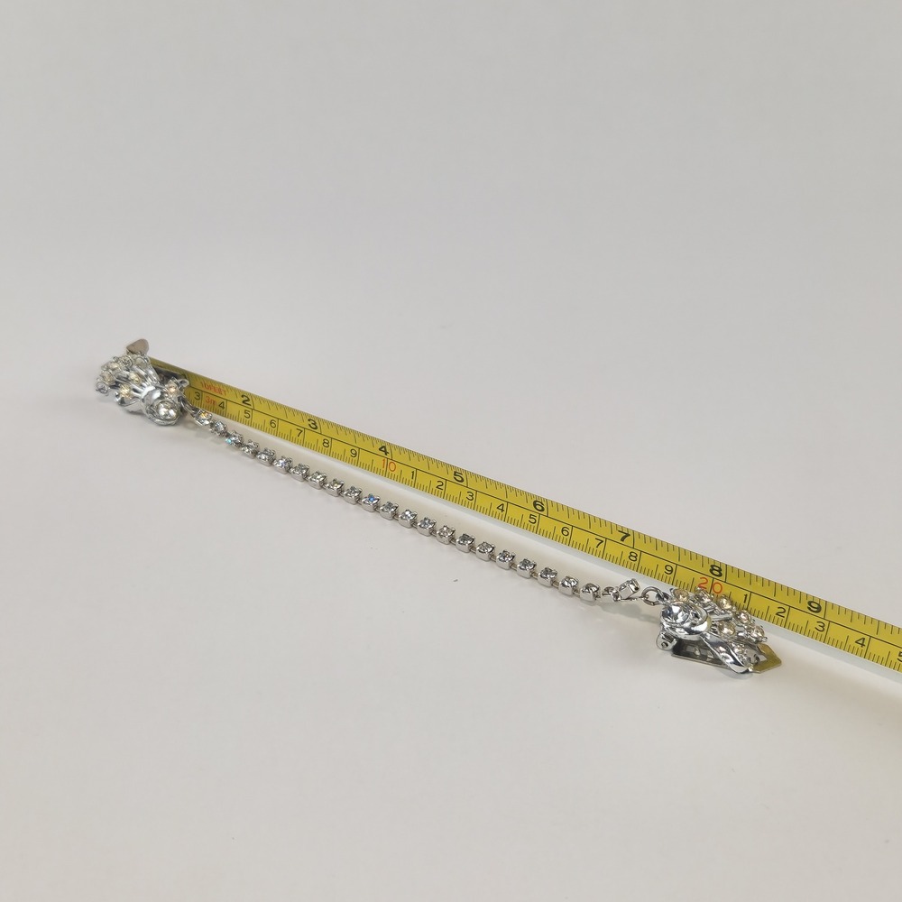 Vintage Rhinestone Fur Guard Clips Silver Tone Clear Rhinestone Chain - Picture 3 of 8